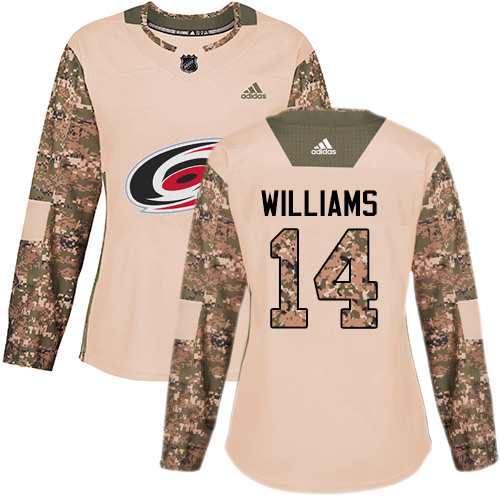 Adidas Hurricanes #14 Justin Williams Camo Authentic Veterans Day Women's Stitched NHL Jersey